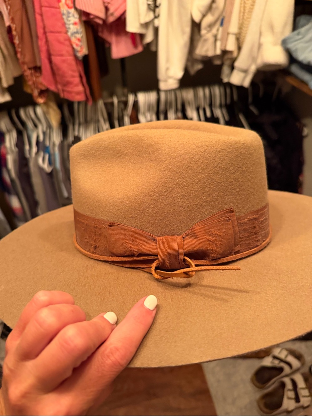 Wyeth by Todd Magill Camel Felt Wide-Brim Hat with Bow Trim